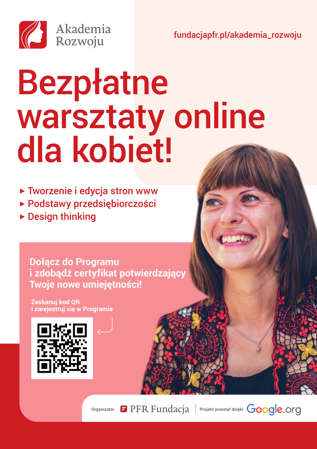 plakat, kobieta, napis warsztaty online dla kobiet
